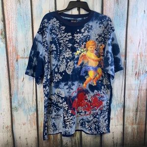 Vintage Pacific Flyer Angel, Skulls & Floral Tie Dye Print T-Shirt Size XXL